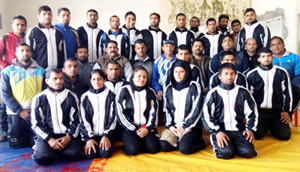 Selected State wrestlers posing for a group photograph alongwith officials on Monday. Selected State wrestlers posing for a group photograph alongwith officials on Monday.