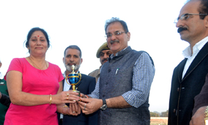 Winner being felicitated by Speaker Legislative Assembly Kavinder Gupta in Jammu on Thursday. Winner being felicitated by Speaker Legislative Assembly Kavinder Gupta in Jammu on Thursday.