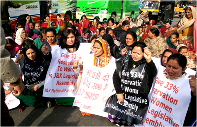 Panthers’ Mahila wing during a protest at Jammu on Saturday. Panthers’ Mahila wing during a protest at Jammu on Saturday.