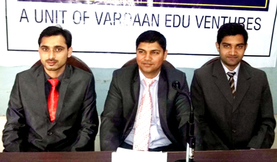 Officials of Vardaan Edu Ventures interacting with media persons at Jammu on Saturday. Officials of Vardaan Edu Ventures interacting with media persons at Jammu on Saturday.