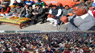 Minister for PHE, Sukhnandan Kumar addressing a public meeting at Ghajansoo on Sunday. Minister for PHE, Sukhnandan Kumar addressing a public meeting at Ghajansoo on Sunday.