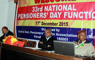 Dignitaries during 33rd National Pensioners’ Day function at Jammu on Thursday. -Excelsior/Rakesh Dignitaries during 33rd National Pensioners’ Day function at Jammu on Thursday. -Excelsior/Rakesh