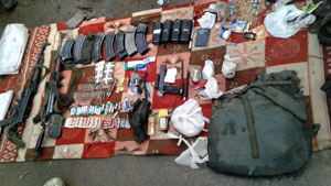 Arms and ammunition recovered from three militants killed in a gunfight with security forces in Lolab area of Kupwara district on Saturday. —Excelsior/Aabid Nabi Arms and ammunition recovered from three militants killed in a gunfight with security forces in Lolab area of Kupwara district on Saturday. —Excelsior/Aabid Nabi