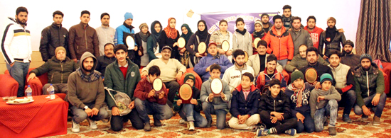 Winners of District Srinagar Carrom Championship posing for a group photograph along with the dignitaries in Srinagar on Sunday. Winners of District Srinagar Carrom Championship posing for a group photograph along with the dignitaries in Srinagar on Sunday.