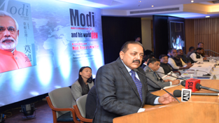 Union Minister Dr Jitendra Singh addressing the gathering after releasing a Chinese language book on Prime Minister Narendra Modi written by Tarun Vijay, at India International Centre, New Delhi on Saturday. Union Minister Dr Jitendra Singh addressing the gathering after releasing a Chinese language book on Prime Minister Narendra Modi written by Tarun Vijay, at India International Centre, New Delhi on Saturday.
