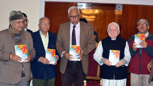 Governor N N Vohra and others releasing ‘Saaz Bonen Hund’ at Raj Bhawan. Governor N N Vohra and others releasing ‘Saaz Bonen Hund’ at Raj Bhawan.