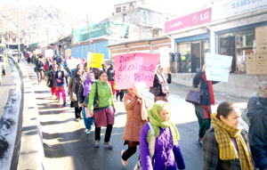 ReTs of Leh taking out protest march on Saturday. -Excelsior/Stanzin ReTs of Leh taking out protest march on Saturday. -Excelsior/Stanzin
