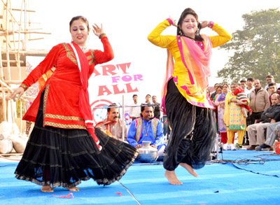 Artists presenting dance item during ‘Art For All-3’ at Bagh-e-Bahu, Jammu. Artists presenting dance item during ‘Art For All-3’ at Bagh-e-Bahu, Jammu.