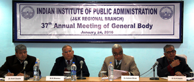 Chairman IIPA J&K branch B R Sharma and patron Dr Ashok Bhan besides others during AGM of Regional branch in Jammu. Chairman IIPA J&K branch B R Sharma and patron Dr Ashok Bhan besides others during AGM of Regional branch in Jammu.