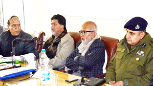 Minister for Education, Naeem Akhtar alongwith Minister for Transport, Abdul Ghani Kohli during a review meeting at Kalakote on Monday. Minister for Education, Naeem Akhtar alongwith Minister for Transport, Abdul Ghani Kohli during a review meeting at Kalakote on Monday.