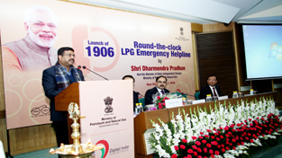 Minister of State (Independent Charge) Petroleum and Natural Gas, Dharmendra Pradhan addressing a gathering after launching 24x7 Emergency Helpline at New Delhi. Minister of State (Independent Charge) Petroleum and Natural Gas, Dharmendra Pradhan addressing a gathering after launching 24x7 Emergency Helpline at New Delhi.