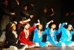 Artists presenting a Kashmiri dance during a cultural programme at GCW Parade in Jammu. Artists presenting a Kashmiri dance during a cultural programme at GCW Parade in Jammu.
