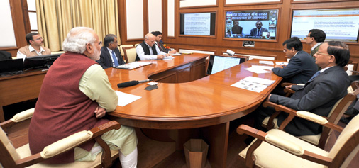 Prime Minister, Narendra Modi chairing interaction through video conferencing on projects related to the Ministry of Road Transport and Highways, in New Delhi on Wednesday. Prime Minister, Narendra Modi chairing interaction through video conferencing on projects related to the Ministry of Road Transport and Highways, in New Delhi on Wednesday.