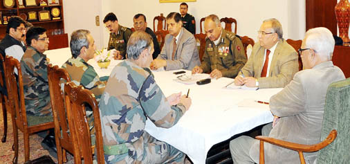 Governor NN Vohra reviewing security situation during a meeting in Jammu on Friday. Governor NN Vohra reviewing security situation during a meeting in Jammu on Friday.