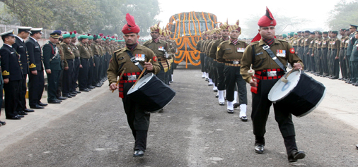 Gun carriage carrying the mortal remains of Gen KV Krishna Rao at Brar Square, New Delhi on Sunday.