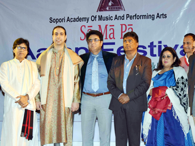 Star Santoor player, Abhay Rustam Sopori and Ragini posing along with the chief guest Kuldeep Khoda and guest of honour, SM Sahai and other dignitaries during Musical Concert in Jammu on Thursday. Star Santoor player, Abhay Rustam Sopori and Ragini posing along with the chief guest Kuldeep Khoda and guest of honour, SM Sahai and other dignitaries during Musical Concert in Jammu on Thursday.