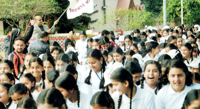 Athletes being flagged off at Carmel Convent in Jammu on Saturday. Athletes being flagged off at Carmel Convent in Jammu on Saturday.