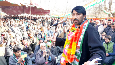 PCC president GA Mir addressing a rally at Sumbal in Kashmir on Tuesday. PCC president GA Mir addressing a rally at Sumbal in Kashmir on Tuesday.