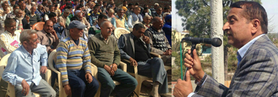 Senior Congress leader Sham Lal Sharma addressing party workers at Chowki Chora in Akhnoor on Monday. Senior Congress leader Sham Lal Sharma addressing party workers at Chowki Chora in Akhnoor on Monday.
