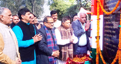 BJP leaders paying tributes to martyrs at Jourian on Sunday. BJP leaders paying tributes to martyrs at Jourian on Sunday.
