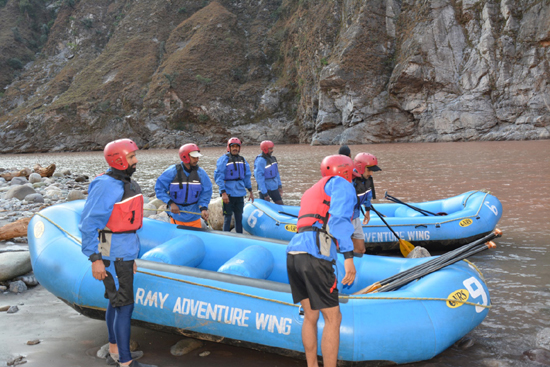 Rafters in action during National Rafting Championship at Reasi on Friday. Rafters in action during National Rafting Championship at Reasi on Friday.