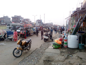 A view of encroached service lane of National Highway at Vijaypur in district Samba. -Excelsior/Gautam A view of encroached service lane of National Highway at Vijaypur in district Samba. -Excelsior/Gautam