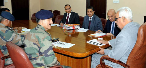 Governor N N Vohra reviewing BRO works in Jammu on Tuesday. Governor N N Vohra reviewing BRO works in Jammu on Tuesday.