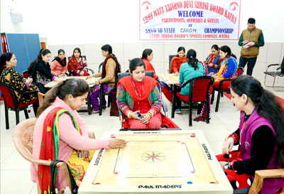 Players in action during Carrom Tournament at SMVDSB in Katra on Saturday. Players in action during Carrom Tournament at SMVDSB in Katra on Saturday.