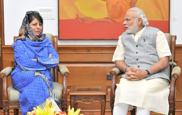 PDP leader Mehbooba Mufti meets Prime Minister Narendra Modi in New Delhi on Tuesday. (UNI) PDP leader Mehbooba Mufti meets Prime Minister Narendra Modi in New Delhi on Tuesday. (UNI)