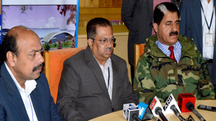 Director Airports Authority of India (AAI) along with senior officials of Srinagar Airport addressing a press conference in Srinagar on Friday. —Excelsior/Photo Director Airports Authority of India (AAI) along with senior officials of Srinagar Airport addressing a press conference in Srinagar on Friday. —Excelsior/Photo