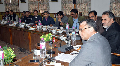 Financial Commissioner Revenue Pramod Jain chairing a meeting at Srinagar on Monday. Financial Commissioner Revenue Pramod Jain chairing a meeting at Srinagar on Monday.