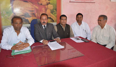 Chairman, GNDCC, Som Raj Taroch and others during a press conference at Jammu. —Excelsior/Rakesh Chairman, GNDCC, Som Raj Taroch and others during a press conference at Jammu. —Excelsior/Rakesh