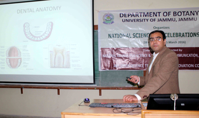 Dr Gautam Sharma delivering a lecture on ‘Oral Health’ at JU on Wednesday. Dr Gautam Sharma delivering a lecture on ‘Oral Health’ at JU on Wednesday.