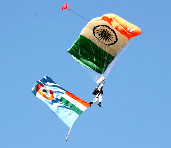 Akash Ganga team performing during adventure show on Tuesday.