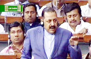 TV grab shows Minister of State for Development of North Eastern Region, Prime Minister Office, Personnel, Public Grievances and Pensions, Department of Atomic Energy and Department of Space Dr Jitendra Singh speaks in Lok Sabha on Wednesday. (UNI) TV grab shows Minister of State for Development of North Eastern Region, Prime Minister Office, Personnel, Public Grievances and Pensions, Department of Atomic Energy and Department of Space Dr Jitendra Singh speaks in Lok Sabha on Wednesday. (UNI)