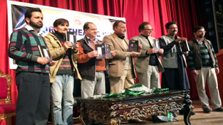 Dignitaries releasing Dr Kaul’s latest stage drama collection ‘Naad’ at Tagore Hall, Srinagar. Dignitaries releasing Dr Kaul’s latest stage drama collection ‘Naad’ at Tagore Hall, Srinagar.