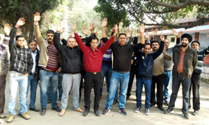 ReZs raising slogans during protest at Jammu. ReZs raising slogans during protest at Jammu.