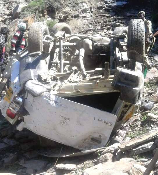 Ill-fated vehicle after accident in district Doda.—Excelsior/Tilak Raj Ill-fated vehicle after accident in district Doda.—Excelsior/Tilak Raj