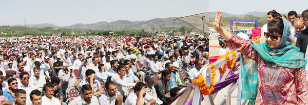 Chief Minister Mehbooba Mufti addressing gathering in Udhampur on Friday. Chief Minister Mehbooba Mufti addressing gathering in Udhampur on Friday.