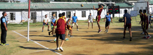 Players in action during Volleyball match of Jagruk Hindustani Premier League on Friday. Players in action during Volleyball match of Jagruk Hindustani Premier League on Friday.