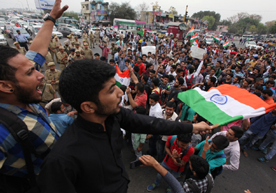 Students raising slogans during protest at Bikram Chowk on Wednesday. -Excelsior/ Rakesh Students raising slogans during protest at Bikram Chowk on Wednesday. -Excelsior/ Rakesh
