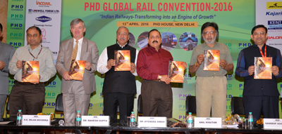 Union Minister Dr Jitendra Singh releasing a book on Indian Railways at “Global Rail Convention” organized by PHD Chamber of Commerce and Industry at New Delhi on Wednesday. Union Minister Dr Jitendra Singh releasing a book on Indian Railways at “Global Rail Convention” organized by PHD Chamber of Commerce and Industry at New Delhi on Wednesday.