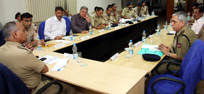 DGP, K Rajendra Kumar reviewing security arrangements in a meeting at Jammu on Saturday. DGP, K Rajendra Kumar reviewing security arrangements in a meeting at Jammu on Saturday.