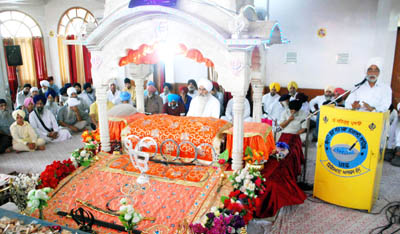 A speaker addressing gathering during function at Digiana Ashram in Jammu on Tuesday. A speaker addressing gathering during function at Digiana Ashram in Jammu on Tuesday.
