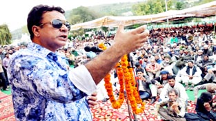 Minister for CAPD, Chowdhary Zulfkar Ali addressing workers rally at Dak Bangalow Rajouri on Sunday. Minister for CAPD, Chowdhary Zulfkar Ali addressing workers rally at Dak Bangalow Rajouri on Sunday.