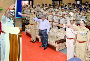 IGP CRPF Jammu, Kuldeep Dhar administering pledge to officers and jawans of the force at Nagrota, Jammu on Saturday. IGP CRPF Jammu, Kuldeep Dhar administering pledge to officers and jawans of the force at Nagrota, Jammu on Saturday.