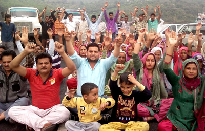 People during a protest against opening of wine shop, at Tikri in Udhampur. People during a protest against opening of wine shop, at Tikri in Udhampur.