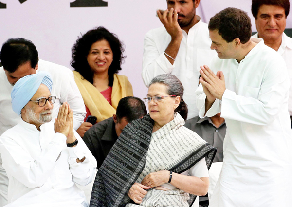 Congress party's vice-president Rahul Gandhi as the party's President Sonia Gandhi looks on before what the party calls Congress party's vice-president Rahul Gandhi as the party's President Sonia Gandhi looks on before what the party calls