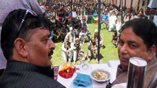 BJP State Chief Sat Sharma and MLC Mohd Yosuf Sofi during party rally at Anantnag on Sunday. BJP State Chief Sat Sharma and MLC Mohd Yosuf Sofi during party rally at Anantnag on Sunday.