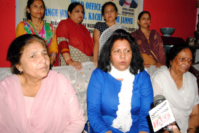 Chairperson, Rajput Mahila Wing, Suman Wazir addressing a press conference at Jammu. Chairperson, Rajput Mahila Wing, Suman Wazir addressing a press conference at Jammu.